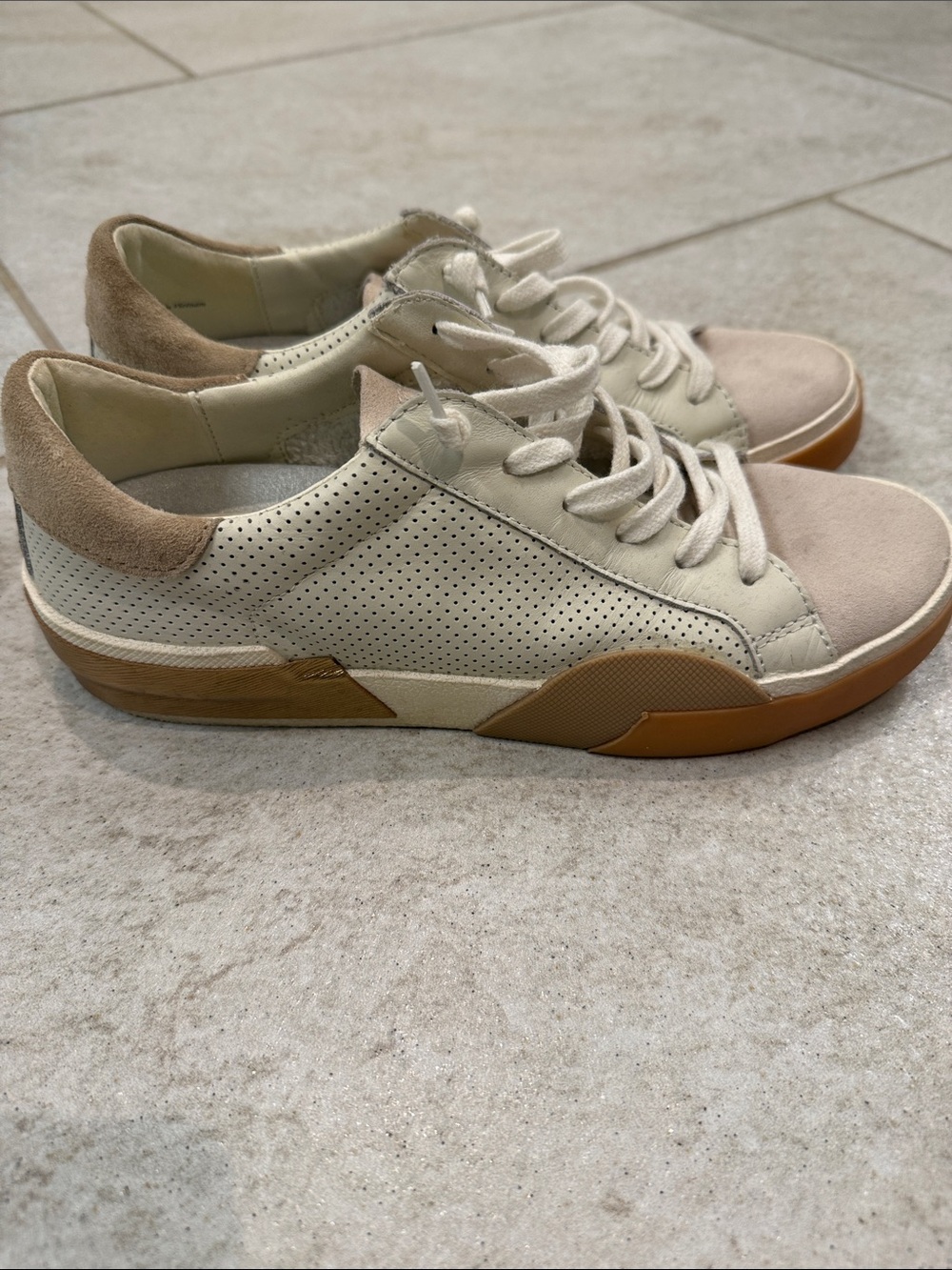 Dolce Vita Cream and Tan Low-Top Perforated Sneakers